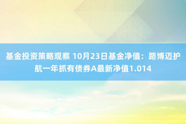 基金投资策略观察 10月23日基金净值：路博迈护航一年抓有债券A最新净值1.014