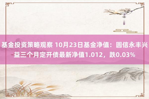 基金投资策略观察 10月23日基金净值：圆信永丰兴益三个月定开债最新净值1.012，跌0.03%