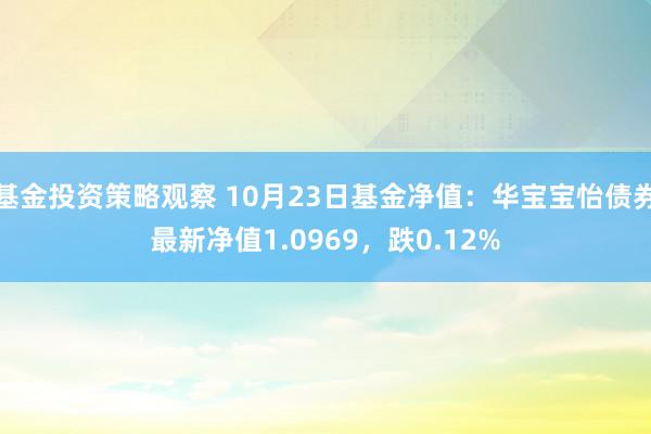 基金投资策略观察 10月23日基金净值：华宝宝怡债券最新净值1.0969，跌0.12%