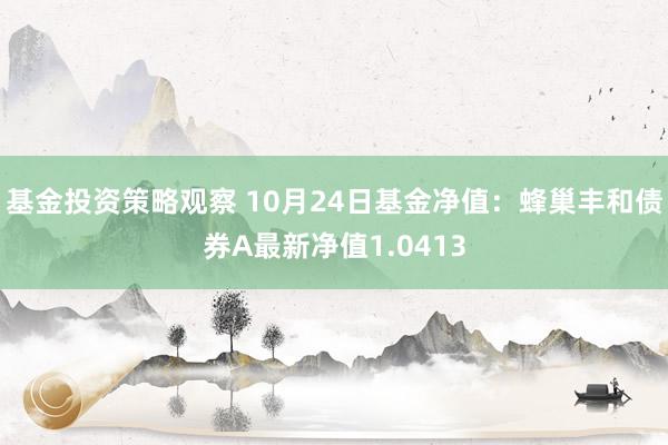 基金投资策略观察 10月24日基金净值：蜂巢丰和债券A最新净值1.0413