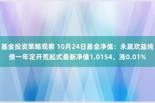 基金投资策略观察 10月24日基金净值：永赢欣益纯债一年定开荒起式最新净值1.0154，涨0.01%