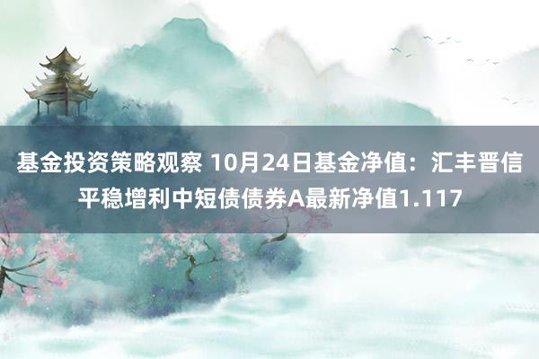 基金投资策略观察 10月24日基金净值：汇丰晋信平稳增利中短债债券A最新净值1.117