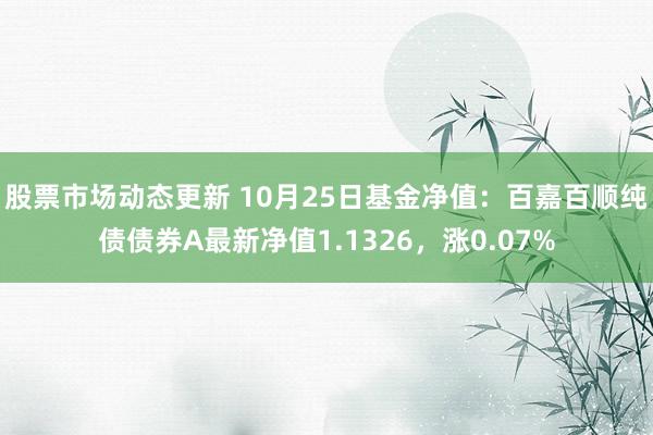 股票市场动态更新 10月25日基金净值：百嘉百顺纯债债券A最新净值1.1326，涨0.07%