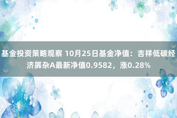 基金投资策略观察 10月25日基金净值：吉祥低碳经济羼杂A最新净值0.9582，涨0.28%