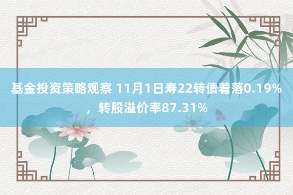 基金投资策略观察 11月1日寿22转债着落0.19%，转股溢价率87.31%