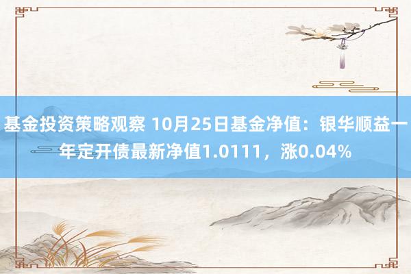 基金投资策略观察 10月25日基金净值：银华顺益一年定开债最新净值1.0111，涨0.04%