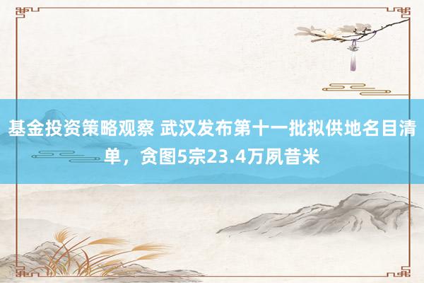 基金投资策略观察 武汉发布第十一批拟供地名目清单，贪图5宗23.4万夙昔米