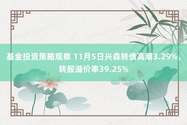 基金投资策略观察 11月5日兴森转债高潮3.29%，转股溢价率39.25%