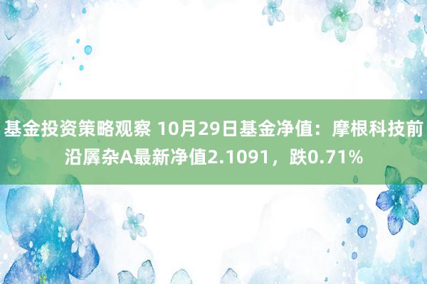 基金投资策略观察 10月29日基金净值：摩根科技前沿羼杂A最新净值2.1091，跌0.71%