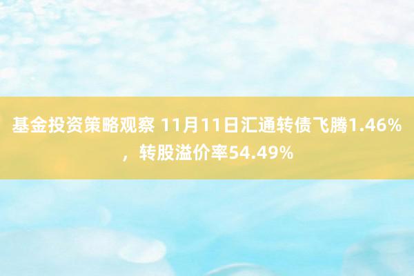 基金投资策略观察 11月11日汇通转债飞腾1.46%，转股溢价率54.49%