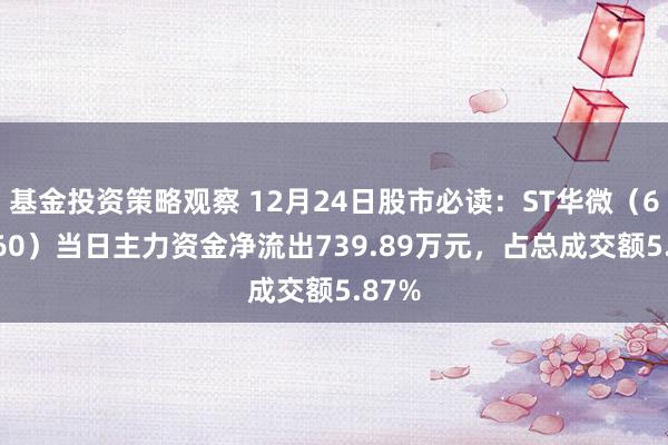 基金投资策略观察 12月24日股市必读：ST华微（600360）当日主力资金净流出739.89万元，占总成交额5.87%