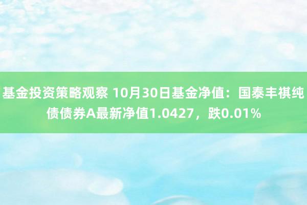 基金投资策略观察 10月30日基金净值：国泰丰祺纯债债券A最新净值1.0427，跌0.01%