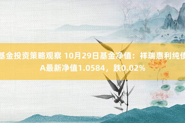 基金投资策略观察 10月29日基金净值：祥瑞惠利纯债A最新净值1.0584，跌0.02%