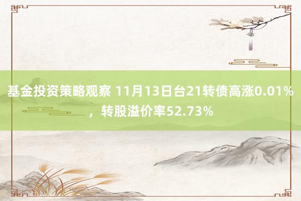 基金投资策略观察 11月13日台21转债高涨0.01%，转股溢价率52.73%