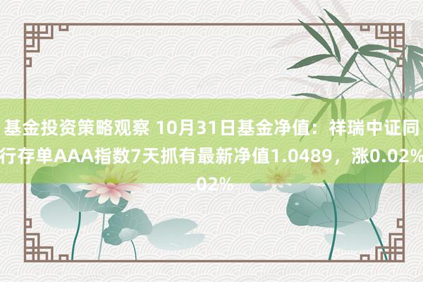 基金投资策略观察 10月31日基金净值：祥瑞中证同行存单AAA指数7天抓有最新净值1.0489，涨0.02%