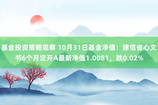 基金投资策略观察 10月31日基金净值：建信省心文书6个月定开A最新净值1.0081，跌0.02%