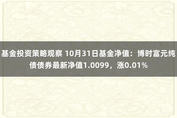 基金投资策略观察 10月31日基金净值：博时富元纯债债券最新净值1.0099，涨0.01%