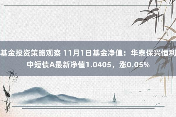 基金投资策略观察 11月1日基金净值：华泰保兴恒利中短债A最新净值1.0405，涨0.05%