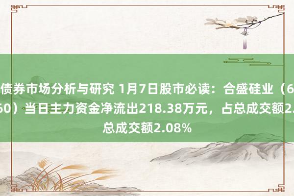 债券市场分析与研究 1月7日股市必读：合盛硅业（603260）当日主力资金净流出218.38万元，占总成交额2.08%