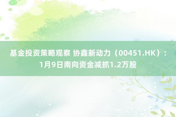 基金投资策略观察 协鑫新动力（00451.HK）：1月9日南向资金减抓1.2万股