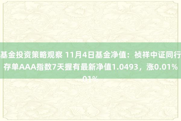 基金投资策略观察 11月4日基金净值：祯祥中证同行存单AAA指数7天握有最新净值1.0493，涨0.01%