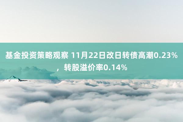 基金投资策略观察 11月22日改日转债高潮0.23%，转股溢价率0.14%