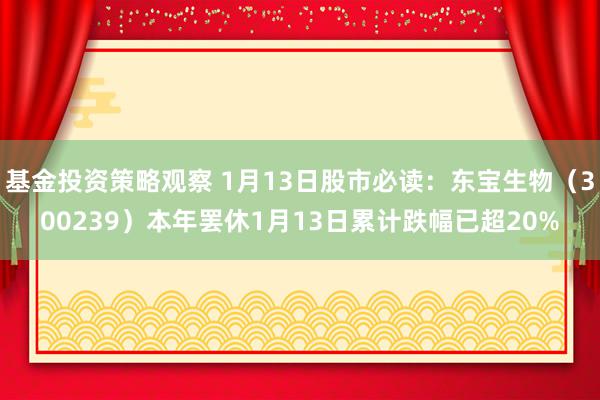 基金投资策略观察 1月13日股市必读：东宝生物（300239）本年罢休1月13日累计跌幅已超20%