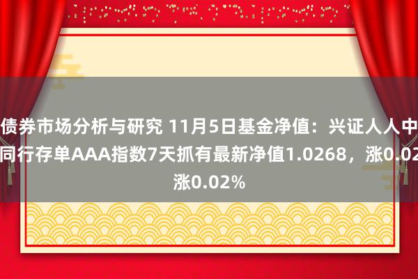 债券市场分析与研究 11月5日基金净值：兴证人人中证同行存单AAA指数7天抓有最新净值1.0268，涨0.02%