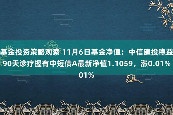 基金投资策略观察 11月6日基金净值：中信建投稳益90天诊疗握有中短债A最新净值1.1059，涨0.01%