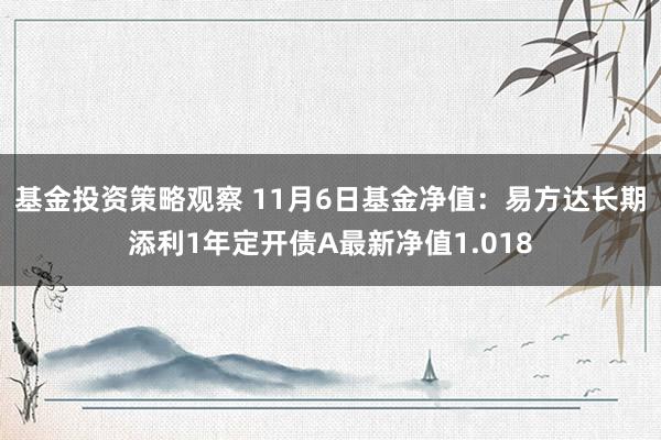 基金投资策略观察 11月6日基金净值：易方达长期添利1年定开债A最新净值1.018