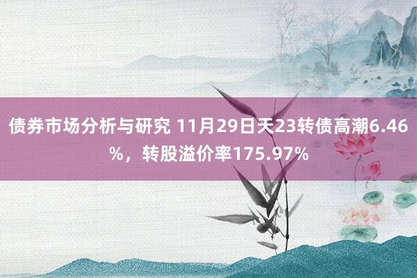 债券市场分析与研究 11月29日天23转债高潮6.46%，转股溢价率175.97%