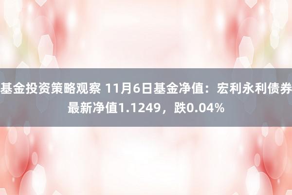 基金投资策略观察 11月6日基金净值：宏利永利债券最新净值1.1249，跌0.04%