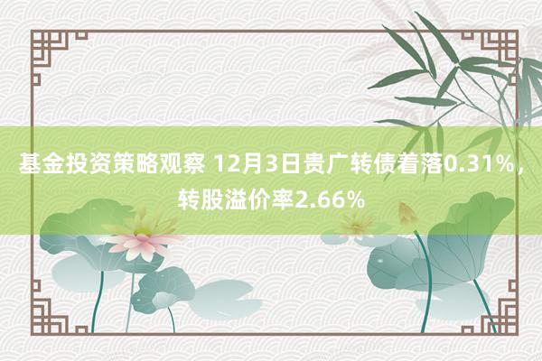 基金投资策略观察 12月3日贵广转债着落0.31%，转股溢价率2.66%