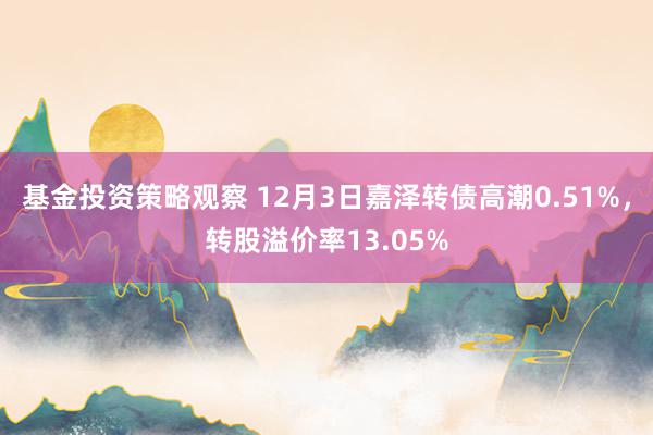 基金投资策略观察 12月3日嘉泽转债高潮0.51%，转股溢价率13.05%