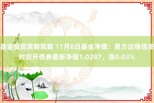 基金投资策略观察 11月8日基金净值：易方达恒信按时绽开债券最新净值1.0287，涨0.03%