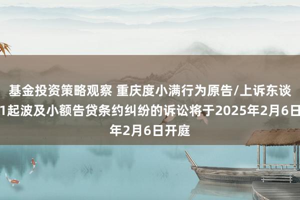 基金投资策略观察 重庆度小满行为原告/上诉东谈主的1起波及小额告贷条约纠纷的诉讼将于2025年2月6日开庭