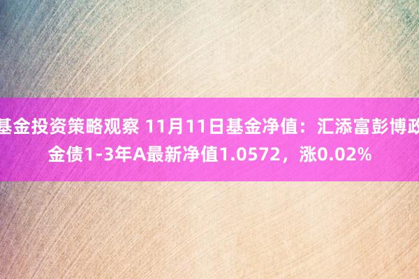 基金投资策略观察 11月11日基金净值：汇添富彭博政金债1-3年A最新净值1.0572，涨0.02%