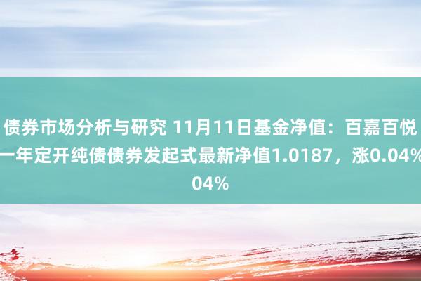 债券市场分析与研究 11月11日基金净值：百嘉百悦一年定开纯债债券发起式最新净值1.0187，涨0.04%