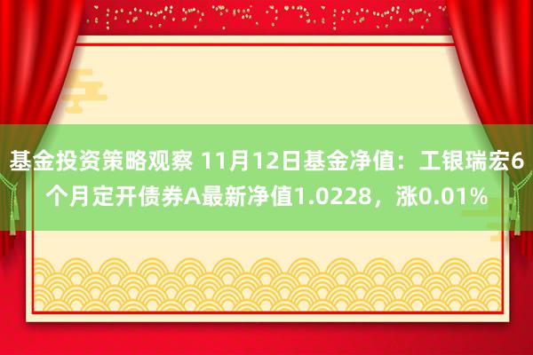 基金投资策略观察 11月12日基金净值：工银瑞宏6个月定开债券A最新净值1.0228，涨0.01%