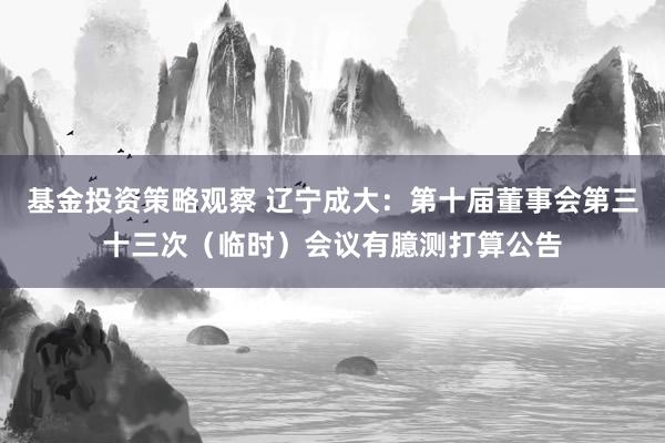 基金投资策略观察 辽宁成大：第十届董事会第三十三次（临时）会议有臆测打算公告