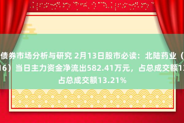 债券市场分析与研究 2月13日股市必读：北陆药业（300016）当日主力资金净流出582.41万元，占总成交额13.21%