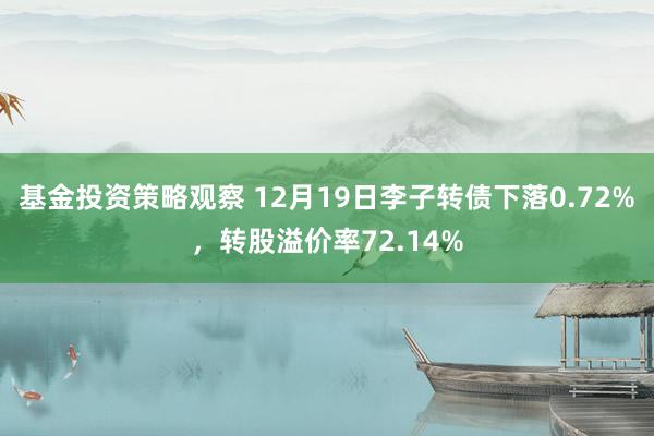 基金投资策略观察 12月19日李子转债下落0.72%，转股溢价率72.14%