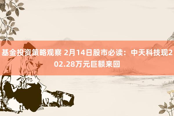 基金投资策略观察 2月14日股市必读：中天科技现202.28万元巨额来回