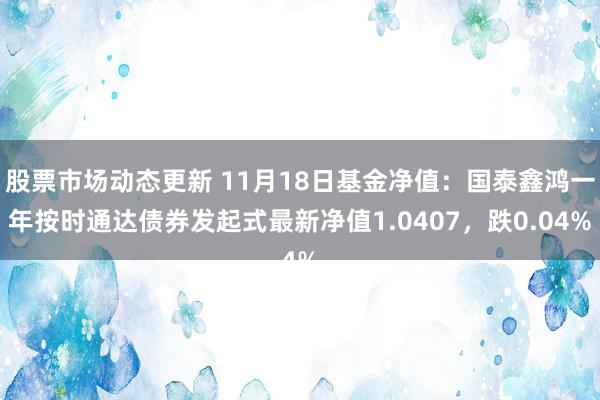 股票市场动态更新 11月18日基金净值：国泰鑫鸿一年按时通达债券发起式最新净值1.0407，跌0.04%