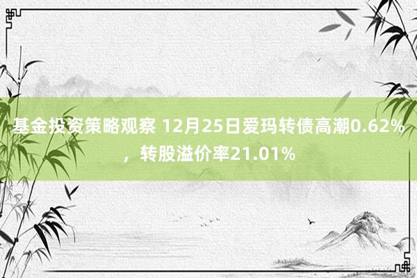 基金投资策略观察 12月25日爱玛转债高潮0.62%，转股溢价率21.01%