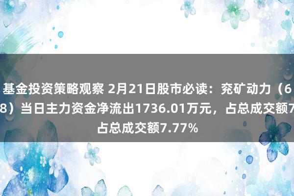 基金投资策略观察 2月21日股市必读：兖矿动力（600188）当日主力资金净流出1736.01万元，占总成交额7.77%