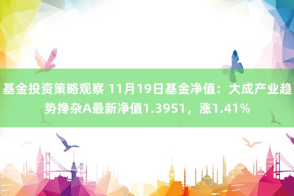 基金投资策略观察 11月19日基金净值：大成产业趋势搀杂A最新净值1.3951，涨1.41%