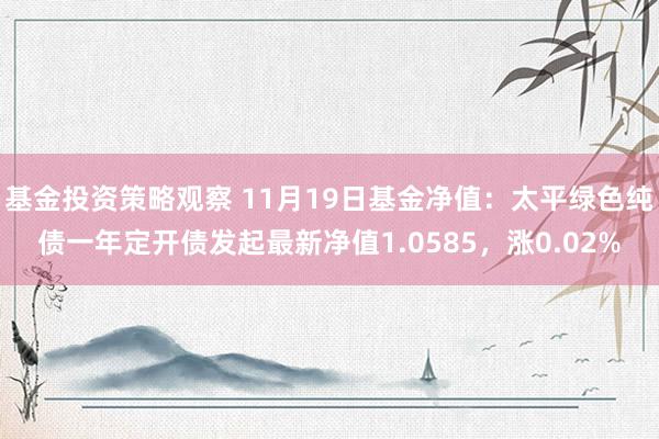 基金投资策略观察 11月19日基金净值：太平绿色纯债一年定开债发起最新净值1.0585，涨0.02%