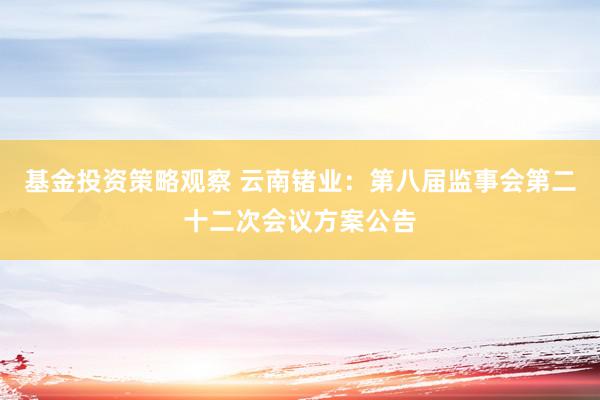 基金投资策略观察 云南锗业：第八届监事会第二十二次会议方案公告