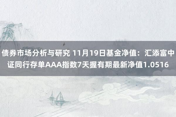 债券市场分析与研究 11月19日基金净值：汇添富中证同行存单AAA指数7天握有期最新净值1.0516